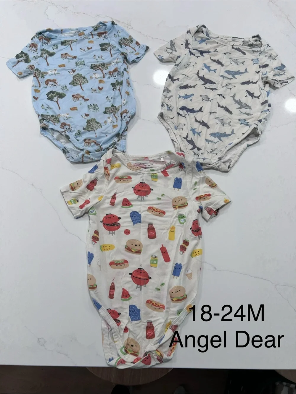 Angel Dear Kids Bodysuit Trio - Blue, White, Cream Prints